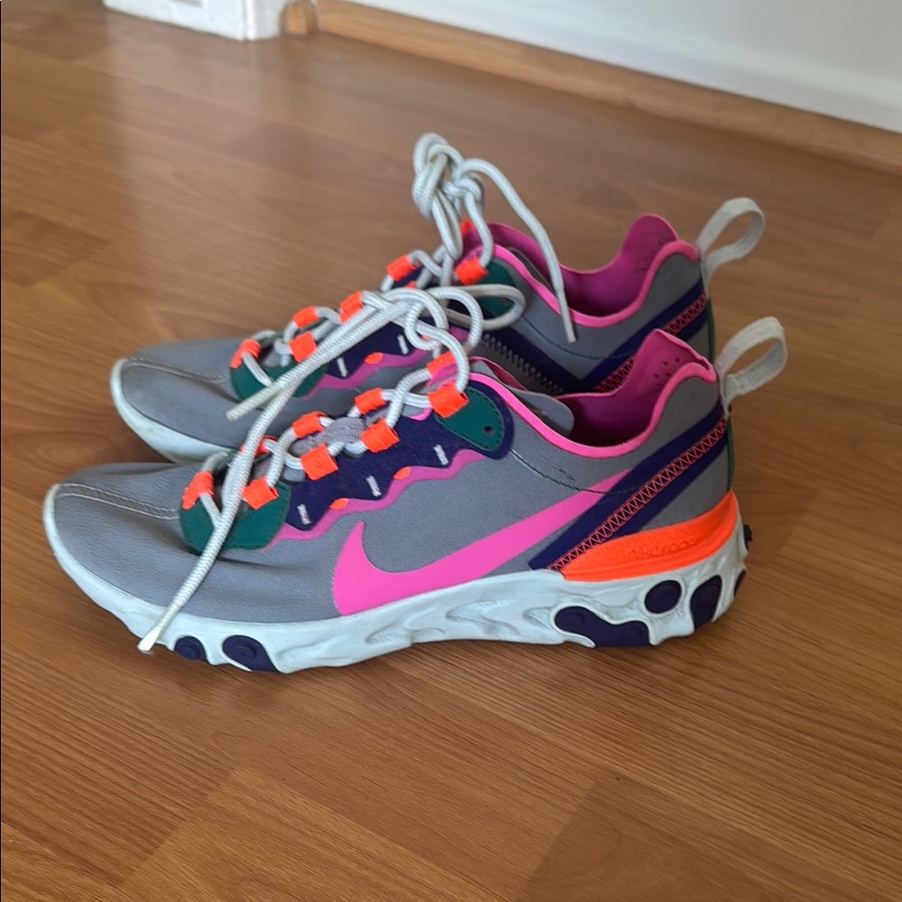 Nike Gray and Pink React Element 55 Sneakers